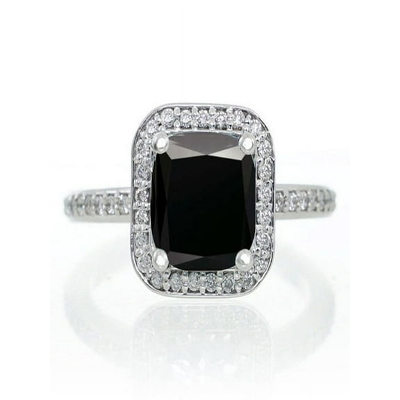 1.5 Carat Princess Cut Black Diamond Classic Halo Engagement Ring on 10k White Gold
