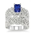 thumbnail image 1 of 1.5 Carat Princess Cut Blue Sapphire And Diamond Moissnaite Infinity Floral Antique Bridal Set Round Cut Diamond Moissanite On 10K White Gold, Promise Ring, Anniversary Ring, 1 of 2