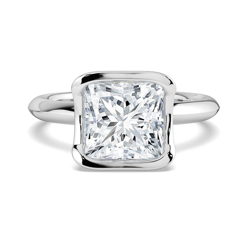 1.5 Carat Princess Cut Lab Grown Diamond Bezel Set Engagement Ring for ...