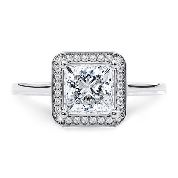 1.5 Carat Princess Cut Moissanite Engagement Ring for Women 14K White Gold Plated & Sterling Silver