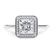 1.5 Carat Princess Cut Moissanite Engagement Ring for Women 14K White Gold Plated & Sterling Silver
