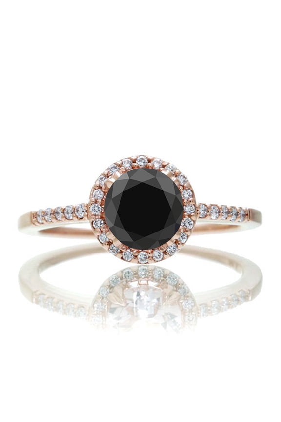 1.5 Carat Round Classic Black Diamond Moissanite Vintage Engagement Ring on 10k Rose Gold