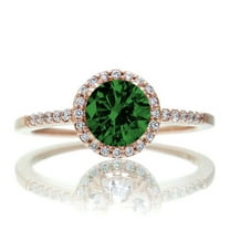 1.5 Carat Round Classic Emerald and Diamond Vintage Engagement Ring on 10k Rose Gold