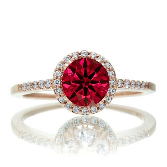 1.5 Carat Round Classic Red Ruby And Diamond Moissanite Vintage Engagement Ring On 10K Rose Gold, Promise Ring, Anniversary Ring