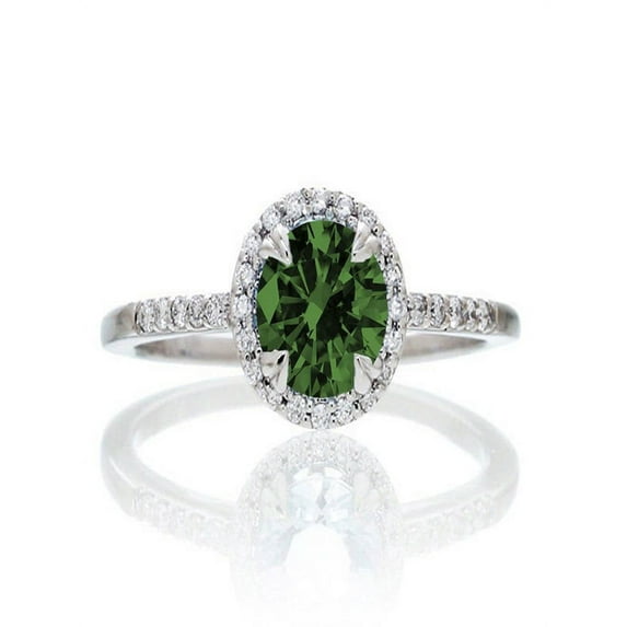 1.5 Carat Round Cut Emerald Halo Classic Diamond Engagement Ring on 10k White Gold