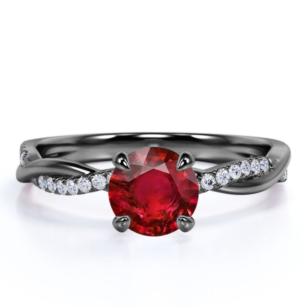 1.5 Carat Round Cut Gothic Dark Red Lab Created Ruby Engagement Ring in