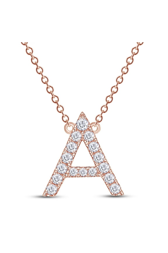 1/5 Carat Round Cut Lab Created Moissanite Diamond Initial Letter "A" Pendant Necklace In 14K Rose Gold Over Sterling Silver Along With 18" Chain (G-H Color, VVS1 Clarity, 0.20 Cttw)
