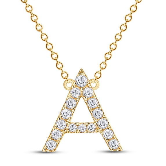 1/5 Carat Round Cut Lab Created Moissanite Diamond Initial Letter "A" Pendant Necklace In 14K Yellow Gold Over Sterling Silver Along With 18" Chain (G-H Color, VVS1 Clarity, 0.20 Cttw)