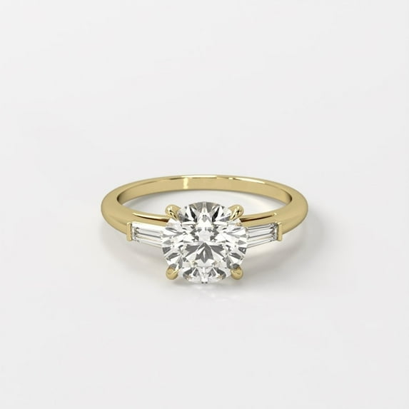 1.5 Carat Round Cut Moissanite Engagement Ring with Baguette Side ...