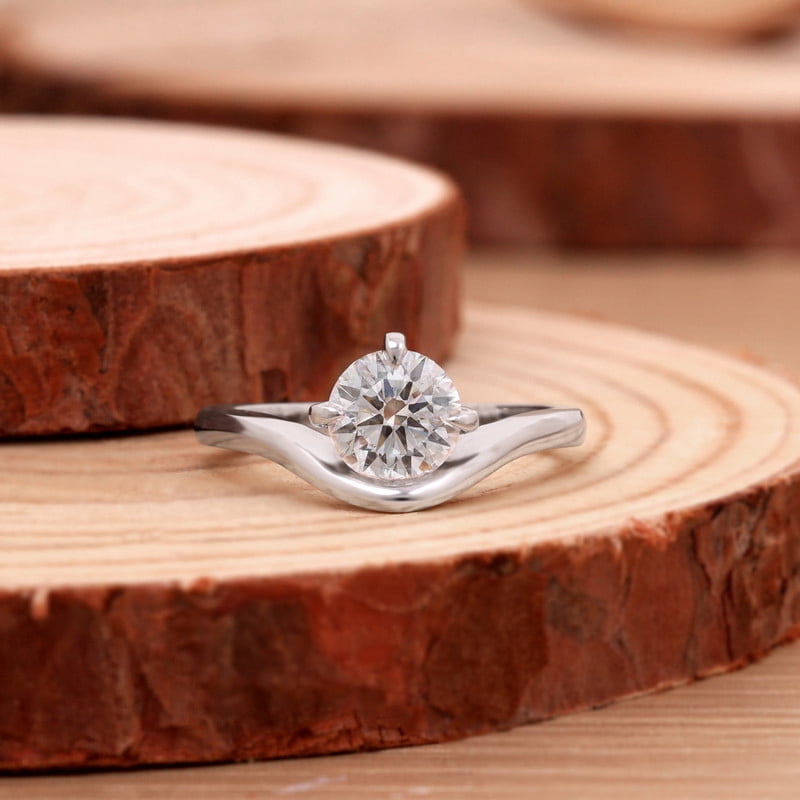 1.5 Carat Round Cut Moissanite Ring - Contoured Curve Solitaire ...