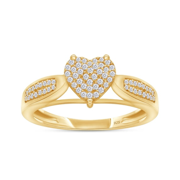 AFFY 1/5 Carat Round Cut Natural White Diamond Heart Wedding Ring For Women's In 14K Yellow Gold Over Sterling Silver (0.2 Cttw, I2-I3 Clarity), Ring Size-7.5