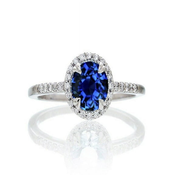1.5 Carat Round Cut Sapphire Halo Classic Diamond Engagement Ring on 10k White Gold