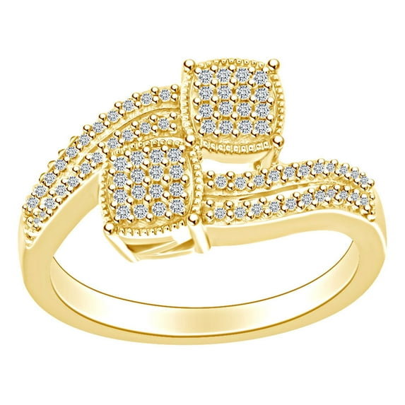 AFFY 1/5 Carat Round Cut White Natural Diamond Cluster Bypass Ring In 10K Solid Yellow Gold
