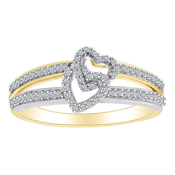 AFFY 1/5 Carat Round Cut White Natural Diamond Double Heart Ring In 10K Two Tone Gold (0.20 Cttw)-Ring Size-9