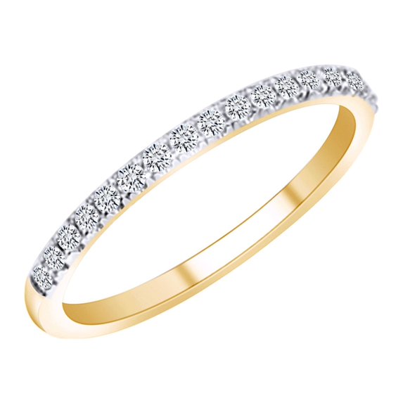 AFFY 1/5 Carat Round Cut White Natural Diamond Half Eternity Wedding Band Ring In 14k Solid Yellow Gold (0.20 Cttw) Ring Size-6.5