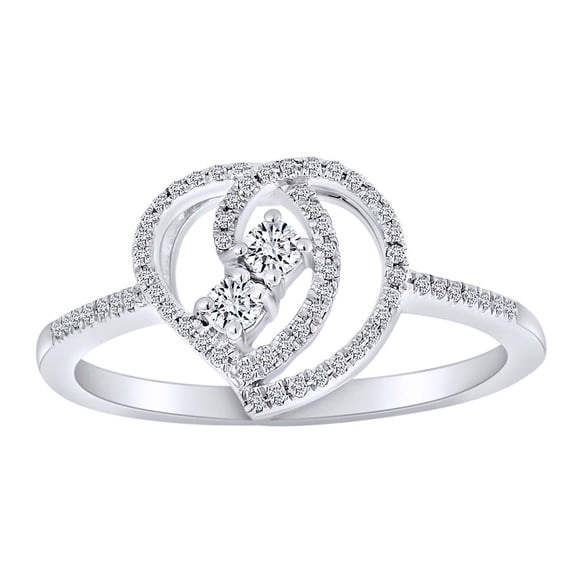 AFFY 1/5 Carat Round Cut White Natural Diamond Heart Ring In 10K Solid Gold ( 0.25 Cttw)-Ring Size-5