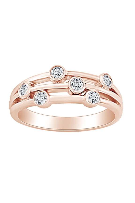 1/5 Carat Round Cut White Natural Diamond Three Row Bubbels Engagement Ring In 14k Solid Rose Gold (0.2 Cttw) Ring Size-7