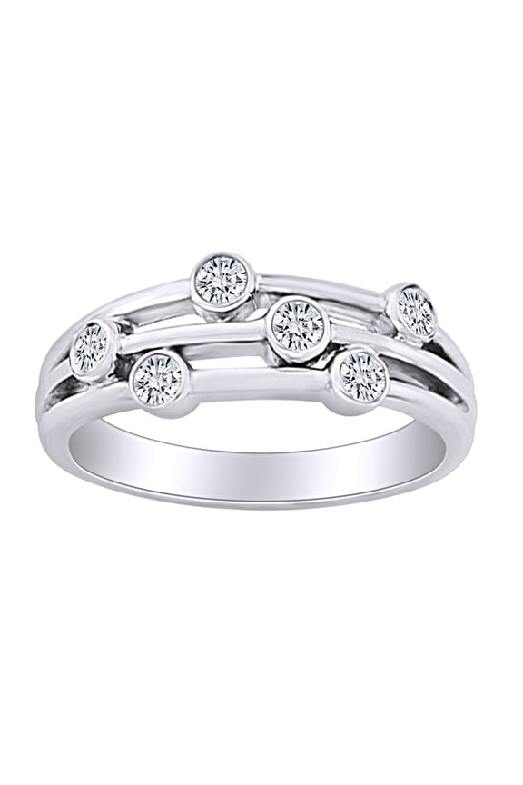 1/5 Carat Round Cut White Natural Diamond Three Row Bubbels Engagement Ring In 14k Solid White Gold (0.2 Cttw) Ring Size-6