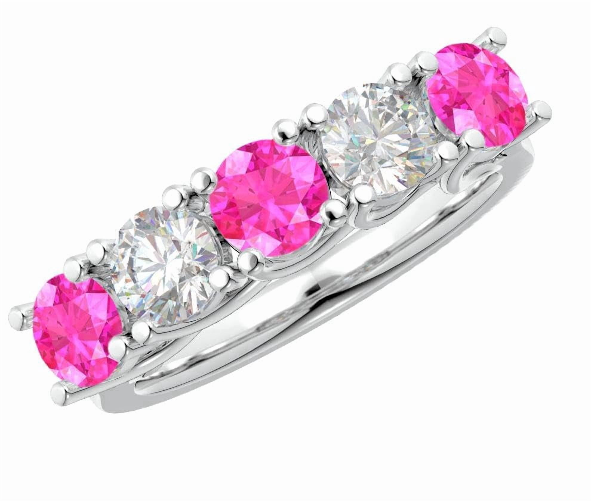 1.5 Carat Round Natural Pink Sapphire and Diamond Wedding Band (AAAA