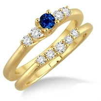 1.5 Carat Round Shape Blue Sapphire And Moissanite Diamond Affordable Bridal Set on 10k Yellow Gold