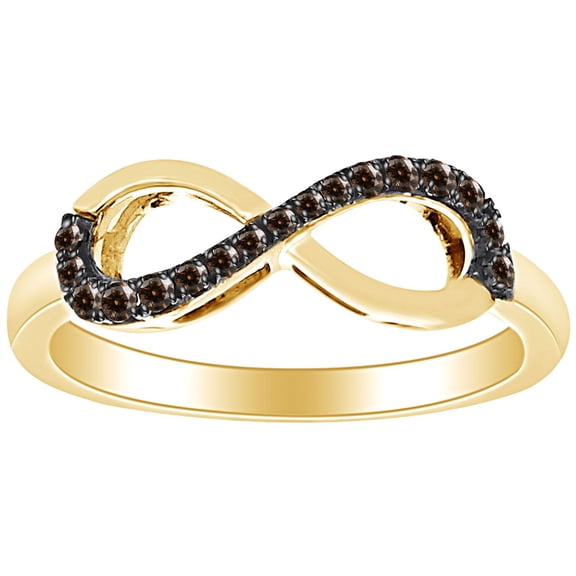AFFY 1/5 Carat Round Shape Brown Natural Diamond Infinity Band Ring 10K Solid Yellow Gold (0.20 Cttw)-Ring Size-5