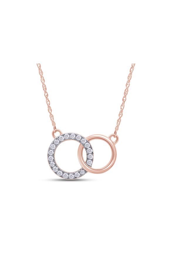 1/5 Carat Round Shape Lab Grown Diamond Intertwined Circle Necklace in 14K Rose Gold Jewelry For Women With 18 Inch Long Rope Chain (0.20 Cttw, H Color, SI2 Clarity)