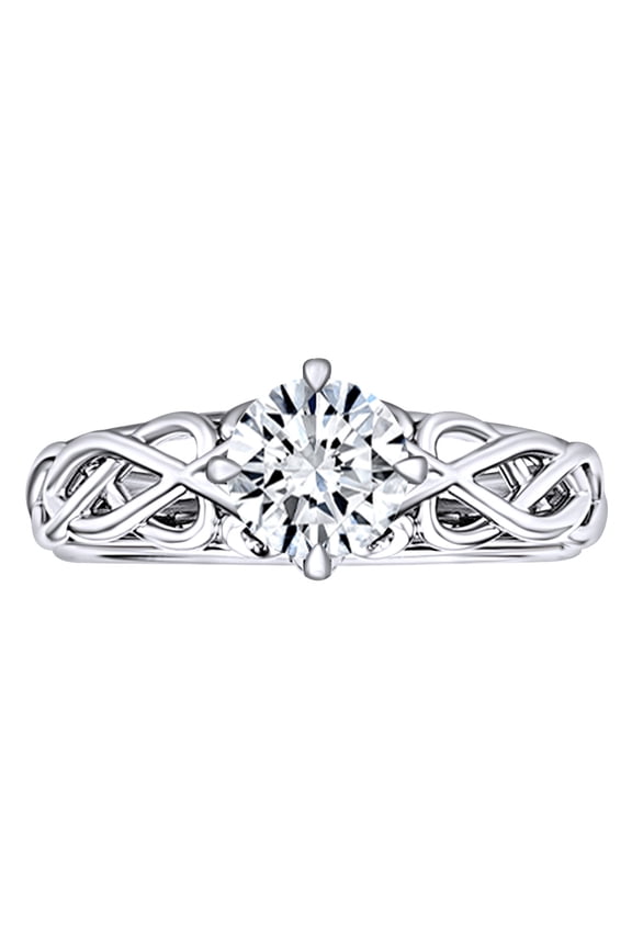 1.5 Carat Round Shape Moissanite & Natural Diamond Infinity Engagement Ring 14K Solid White Gold Ring Size-6
