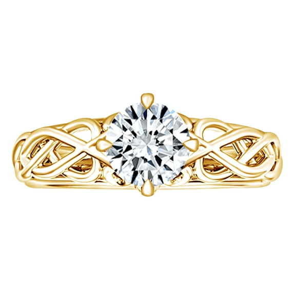 AFFY 1.5 Carat Round Shape Moissanite & Natural Diamond Infinity Engagement Ring 14K Solid Yellow Gold Ring Size-9
