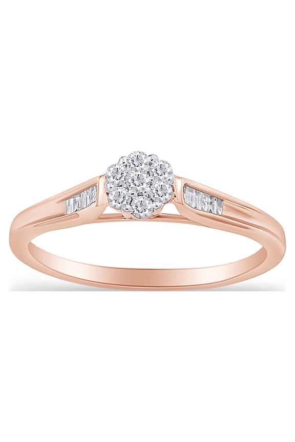 1/5 Carat Round Shape Natural White Diamond Flower-Shaped Promise Ring In 14K Rose Gold Over Sterling Silver (0.2 Cttw, J-K Color, I2-I3 Clarity), Ring Size-6