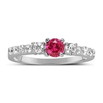 1.5 Carat Round Shape Red Ruby Moissanite Diamond Wedding Ring Set in 10k White Gold