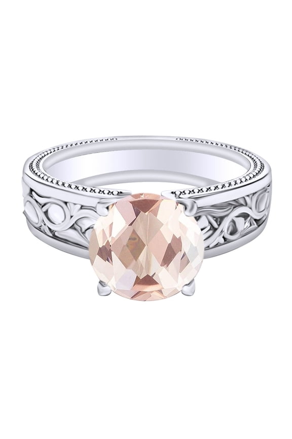 1.5 Carat Round Shape Simulated Pink Morganite Filigree Engagement Ring 14K Solid White Gold Ring Size-6.5