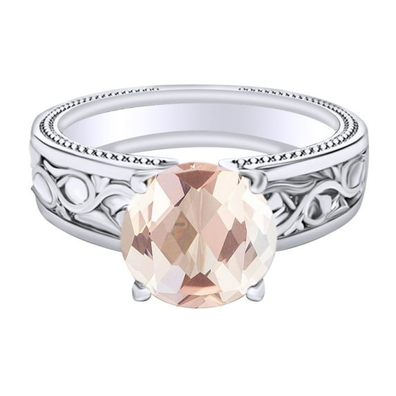 AFFY 1.5 Carat Round Shape Simulated Pink Morganite Filigree Engagement Ring 14K Solid White Gold Ring Size-8