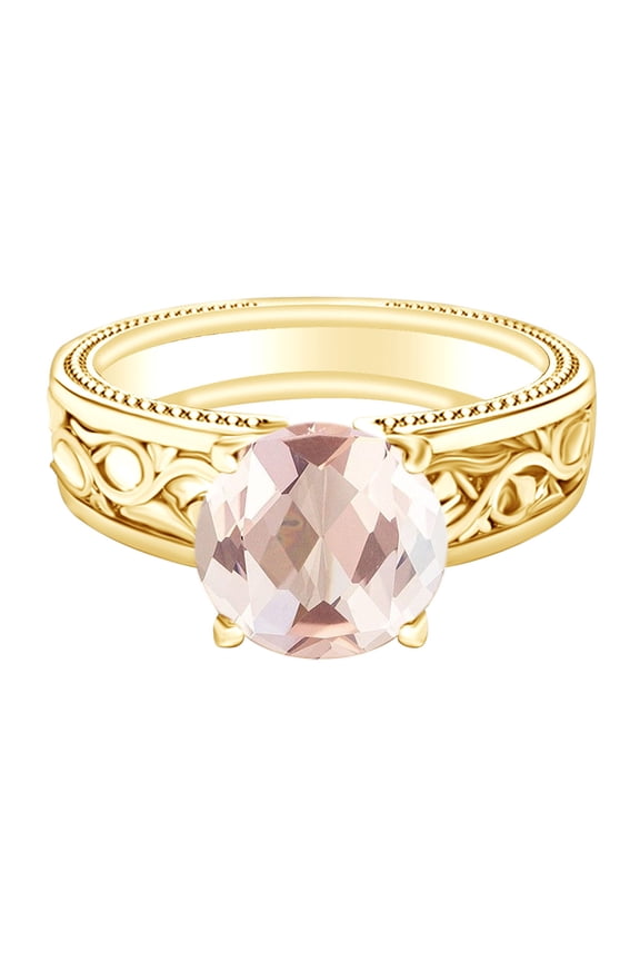 1.5 Carat Round Shape Simulated Pink Morganite Filigree Engagement Ring 14K Solid Yellow Gold Ring Size-6