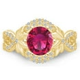 thumbnail image 1 of AFFY 1.5 Carat Round Shape Simulated Pink Ruby & Natural Diamond Flower Engagement Ring 14k Solid Yellow Gold Ring Size-7.5, 1 of 2