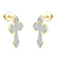 thumbnail image 1 of AFFY 1/5 Carat Round Shape White Natural Diamond Cross Crucifix Stud Earrings In 14k Yellow Gold Over Sterling Silver, 1 of 1