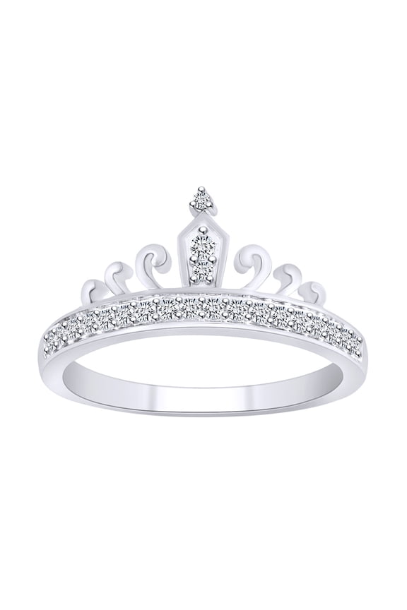 1/5 Carat Round Shape White Natural Diamond Crown Ring In 10K Solid White Gold-Ring Size-5
