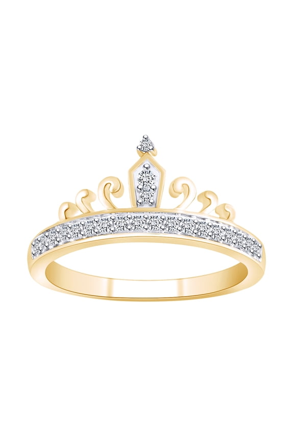 1/5 Carat Round Shape White Natural Diamond Crown Ring In 10K Solid Yellow Gold-Ring Size-9