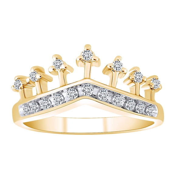 AFFY 1/5 Carat Round Shape White Natural Diamond Curved Crown Band Ring In 10K Solid Yellow Gold (0.20 Cttw)-Ring Size-7
