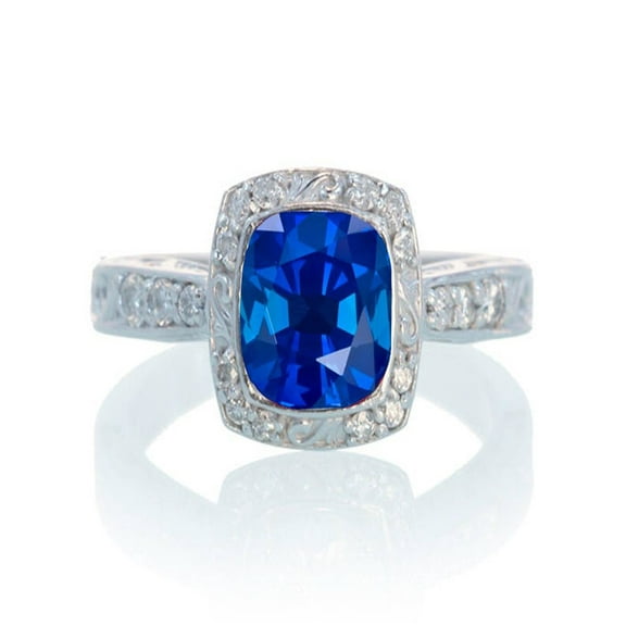 1.5 Carat Round Vintage Moraganite and Diamond Halo Wedding Ring on 10k White Gold