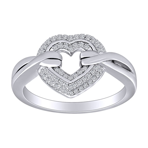 AFFY 1/5 Carat Round White Natural Diamond Engagement Heart Ring In 10K Solid White Gold (0.20 Cttw) Ring Size-7.5