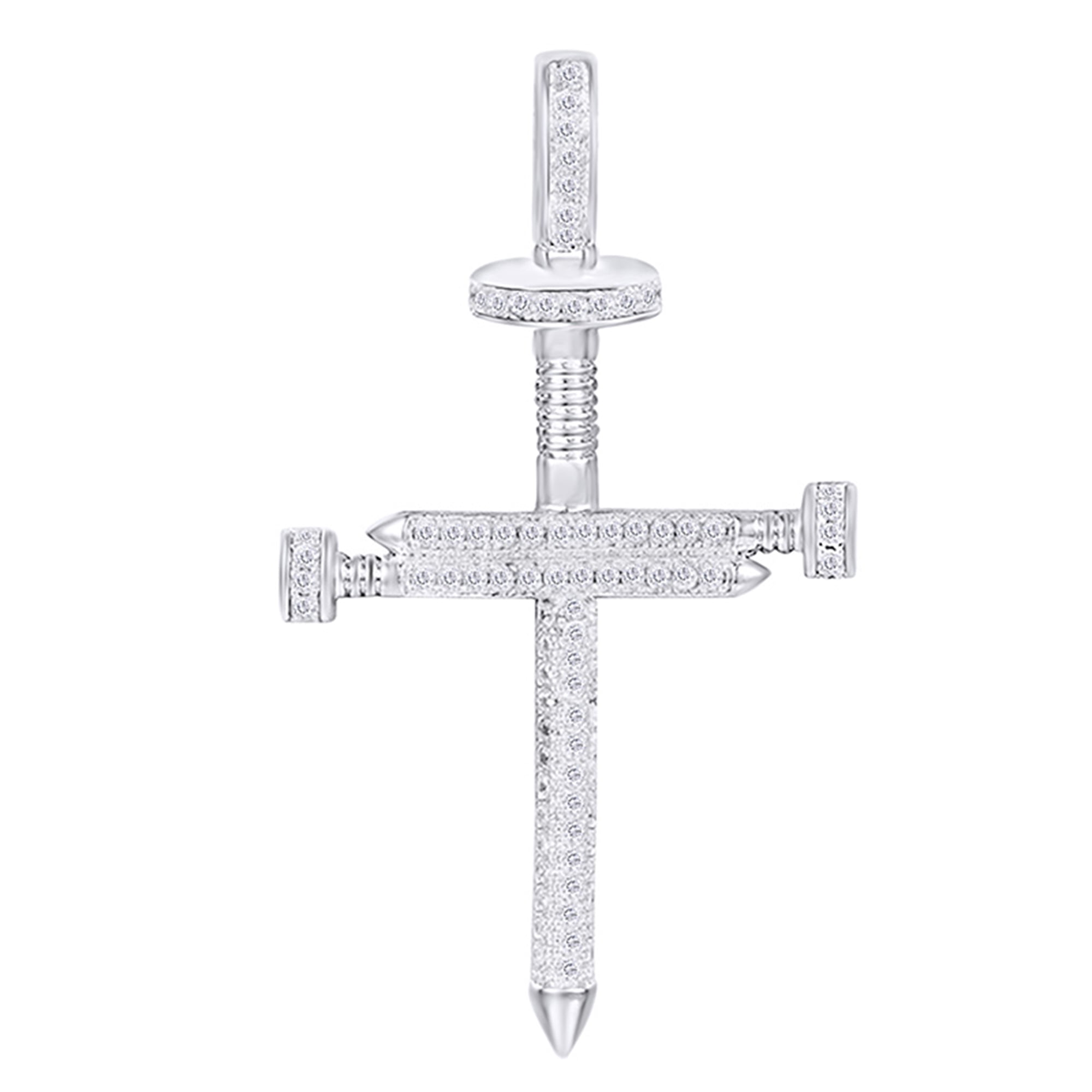 AFFY 1/5 Carat Round White Natural Diamond Hip Hop Jewelry Nail Cross Pendant In 14k Solid White Gold (0.2 Cttw)