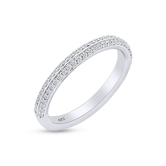 AFFY 1/5 Carat Round White Natural Diamond Two Row Half-Eternity Wedding Band Ring In 14K White Gold Over SterlIng Silver (0.21 Cttw), Ring Size-9