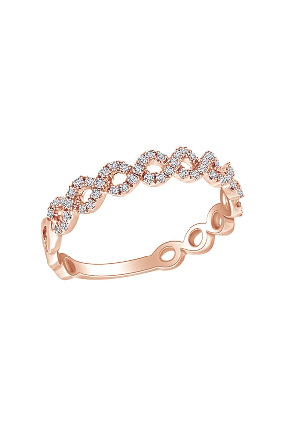 1/5 Carat Round White natural Diamond Open Circle Stackable Ring In 10K Solid Rose Gold (0.20 Cttw) Ring Size-7.5