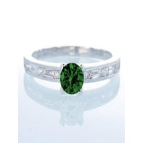 1.5 Carat Round cut Vintage Emerald and Diamond Engagement Ring on 10k White Gold