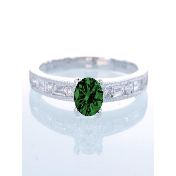 1.5 Carat Round cut Vintage Emerald and Diamond Engagement Ring on 10k White Gold