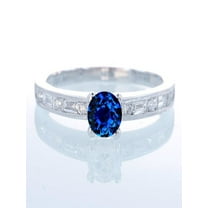 1.5 Carat Round cut Vintage Sapphire and Diamond Engagement Ring on 10k White Gold