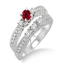 1.5 Carat Ruby & Diamond Antique Bridal set on 10k White Gold