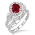 thumbnail image 1 of 1.5 Carat Ruby & Diamond Antique Halo Bridal Set Engagement Ring on 10k White Gold, 1 of 3