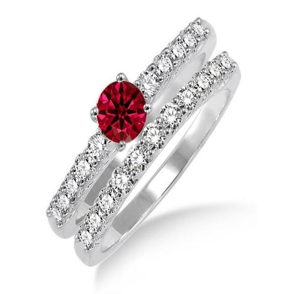 1.5 Carat Ruby & Diamond Elegant Bridal Set on 10k White Gold
