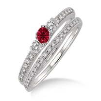 1.5 Carat Ruby & Diamond Three Stone Bridal Set on 10k White Gold